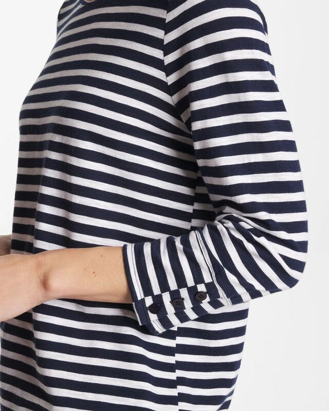 Striped Cotton Slub 3/4 Sleeve Button Tee - image 4